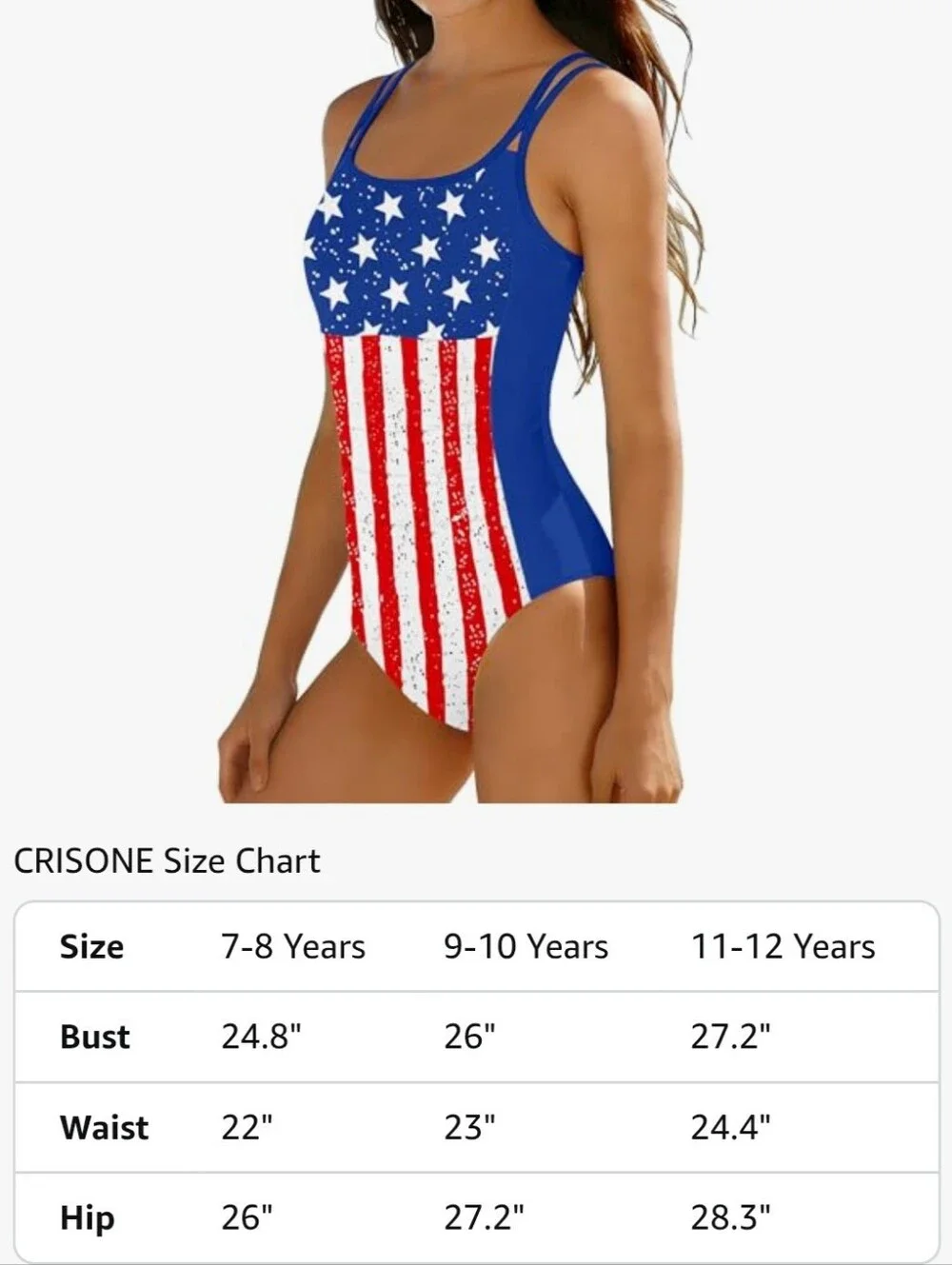 Girls' Red, White & Blue Stars-Stripes One-Piece Swimsuit Fits 9-10 Year Olds